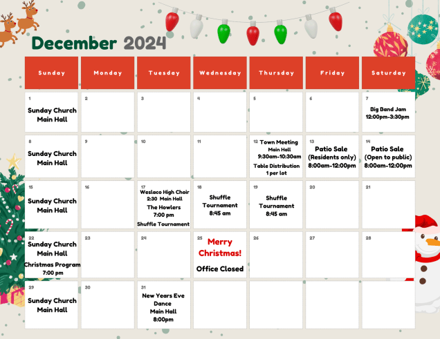 Corrected December Calendar